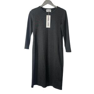 Sonnet James A Play Dress Gray and Navy Blue Stripe Dress NEW